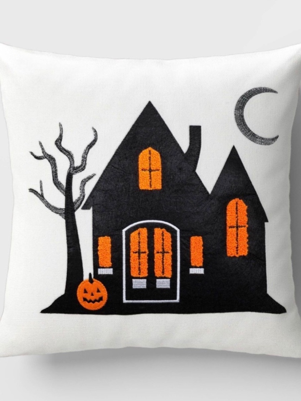 16" Halloween Haunted House Throw Pillow Black/Orange Reversible